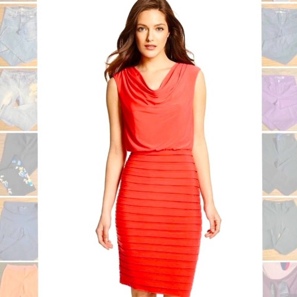 Adrianna Papell Coral Layered Dress Size 6